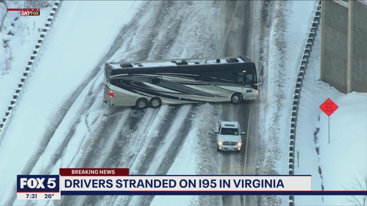 Stranded vehicles turn around on parts of I-95 in Virginia to escape traffic